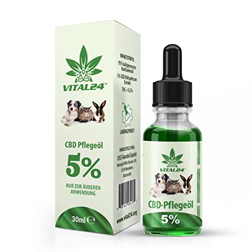 vitalmed VITAL24 CBD-ÖL 5% für Hunde & Katzen - 30ML - Hanföl Tropfen für Hund & Katze - Cannabisöl für Tiere - CPD Oil