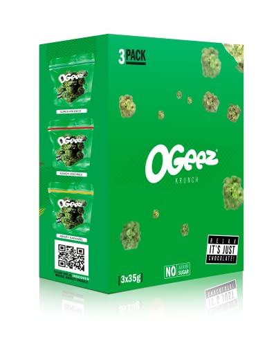 Ogeez Chocolate im Geschenkkarton - Knusper-Schokoladenstücke in Weed-Optik 3x35g Super Krunch Kandy Kookies Krispy Karamel