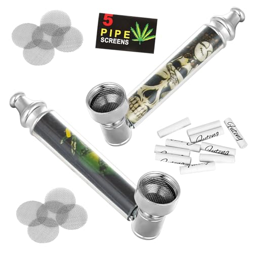 LHOEST 2 Stück Pfeifen Set, Pipe Purpfeife, Tragbare Mini Pfeifenhalter mit 10 Edelstahlsiebfiltern und 10 x 6mm Aktivkohlefilter, Pfeife Rauchen von Tabakwaren (Pfeifen Set 3)
