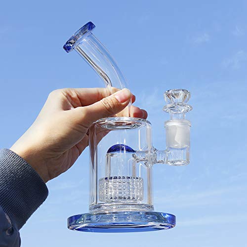 The7boX Thick Bong Glass Water Pipes Smoke Blue Bongs with Percolator 18.8 mm