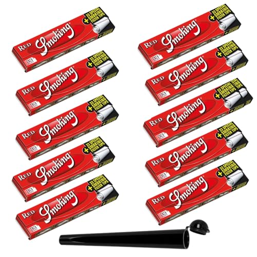 raupir Set 10 Heftchen Smoking RED King Size Papier mit Filtertips 1 Tube schwarz Papierformat: 110x53mm, 33 Blatt und 33 Tips pro Heftchen