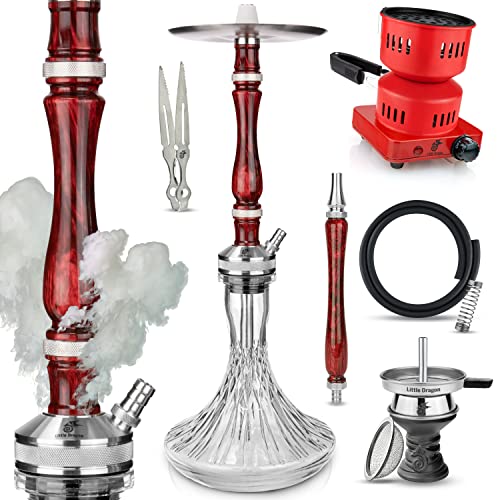 Little Dragon Shisha Set Komplett - Shisha Edelstahl mit Epoxidharz - Wasserpfeife 71cm mit Stecksystem und Shisha Zubehör - Shisha Set mit einzigartigem Ausblas-System & Closed Chamber