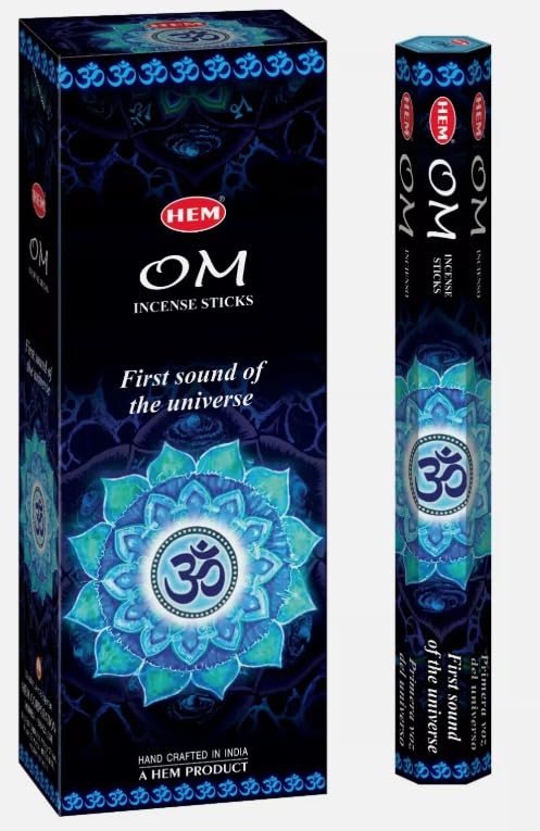 HEM OM Räucherstäbchen, 6 Stück (120 Stäbchen) mit JRose Räucherstäbchenhalter aus Holz, spiritueller und beruhigender Aromatherapie-Duft