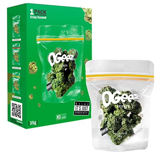 Ogeez Chocolate im Geschenkkarton - Knusper-Schokoladenstücke in Weed-Optik 35g (Krispy Karamel)