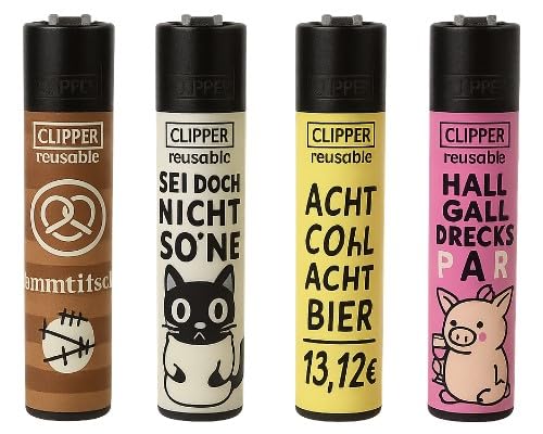 Clipper Feuerzeuge Strammtisch (4er Set), Neue Motive 2025