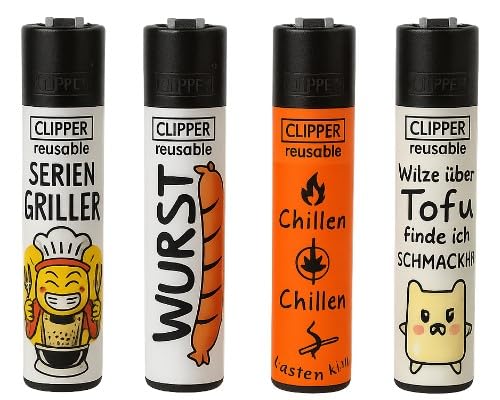Clipper Feuerzeuge Grillen 3000 (4er Set), Neue Motive 2025