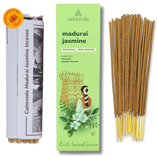 Calmveda Räucherstäbchen Jasmin weihrauch Bio - (80 weihrauch) Räucherstäbchen Set ohne Kohle, hergestellt aus Upcycled-Blumen | Reichhaltiges, dekadentes Grün, fruchtig und dennoch cremig-blumig