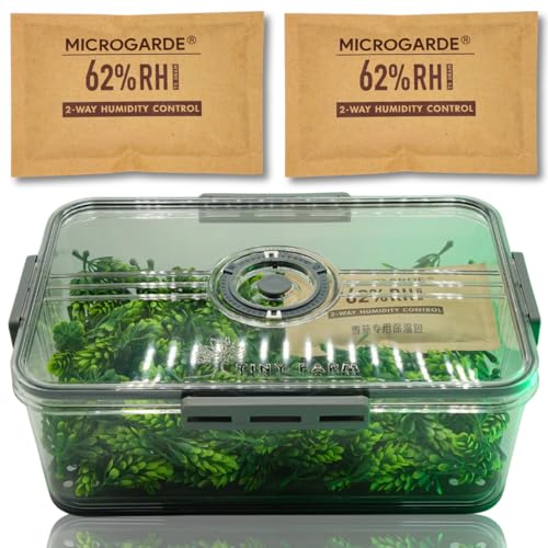 TINY FARM - Premium Luftdichte Aufbewahrungsbox - Humidor für Kräuter & Blüten | Geruchsschutz & Feuchtigkeitsmanagement inkl. 2 x 62% RH Pad | Hochwertiges PET Material | Veredelung (L)