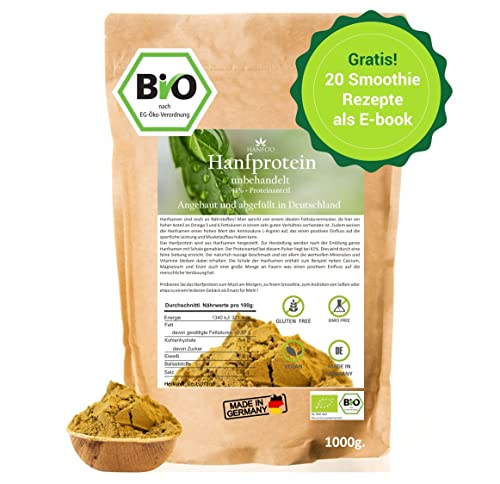 Hanfprotein BIO 1kg aus Deutschland - Protein aus Hanfsamen mit Smoothie E-Book (PDF), Vegan, Low Carb