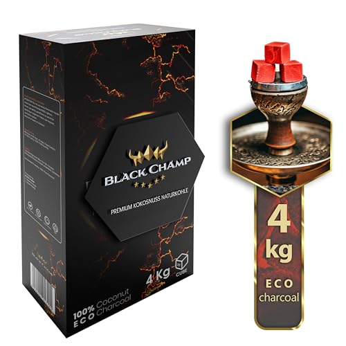 Shisha Kohle | 27 mm | 4 kg | Black Champ | Premium Naturkohle aus Kokosnussschalen| Für Shisha und Grill