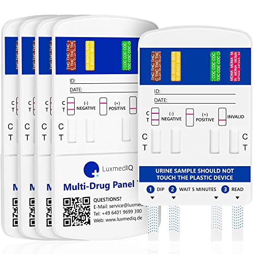 5x LuxmedIQ Drogenschnelltest für 8 Drogenarten - Drogentest Multi 8 für Urin - Teste auf Cannabis - Kokain - Amphetamin - Ecstasy - Opiate - Methamphetamin - Methadon - Oxazepam