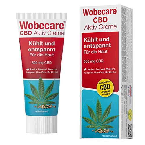 Wobecare CBD Aktiv Creme | Kühlend und lindernd für die Haut | Cannabidiol | Arnika | Beinwell | 100 ml Tube