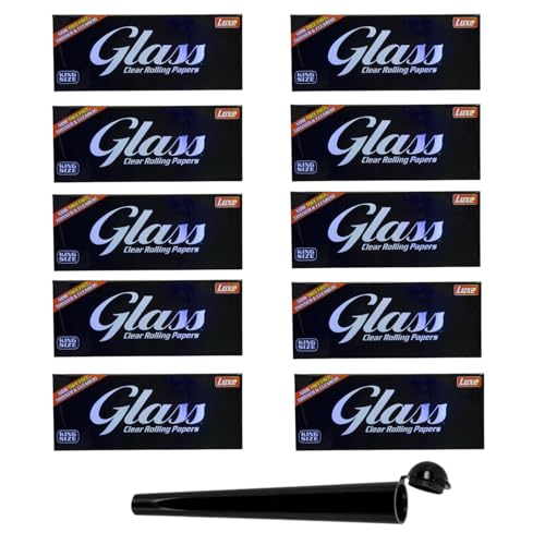 raupir Set 10 Heftchen GLASS Clear King Size transparentes Zigarettenpapier 1 Tube schwarz Papierformat: 107x40mm, 40 Blatt pro Heftchen