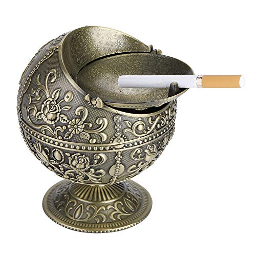 AILOOCEDI AILOOCEDI7bh8mi150f-03 Aschenbecher im Vintage-Stil, winddicht, mit Deckel, Metall, rund, Kugelschloss, für Zuhause, Büro, Reißen, Basteln, Dekoration (Bronze-Schloss)