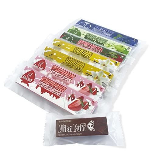Alien Puff Flavours Rolls Papers, Duft Drehpapier, 110mm King Size Zigarettenpapier 8 Packs Mit Tips, ultradünnes Blättchen,