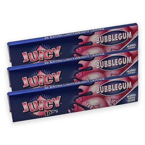 Juicy Jays Bubblegum Flavoured Rolling Papers King Size Slim Zigarettenpapier Kaugummi Longpapers + Sticker (3 Packungen)