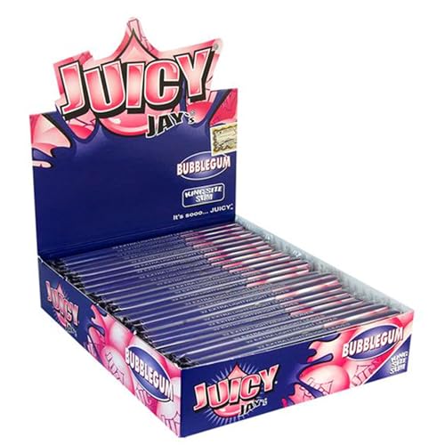 Juicy Jays Bubblegum Flavoured Rolling Papers King Size Slim Zigarettenpapier Kaugummi Longpapers + Pop Up Dose & Sticker (24 Packungen)