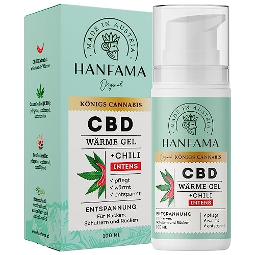 HANFAMA CBD Wärme Gel Intens | Teufelskralle Salbe mit Cannabis CBD, Teufelskralle, Capsaicin | Sofort Wärmeeffekt | Wärmesalbe für Massagen zur Muskelentspannung | CBD Creme derma. getestet, 100ml