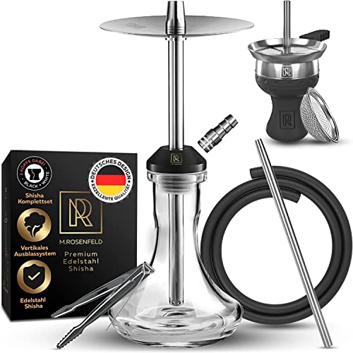 M. ROSENFELD Edelstahl Shisha Set Komplett - SSS Reise Shisha Köpfe und Shisha Zubehör incl. 150cm Shisha Schlauch mit Mundstück + Shisha Kaminkopf