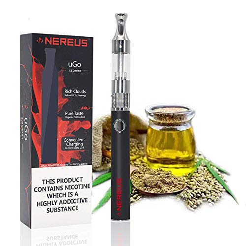 CBD öl Vaporizer - NEREUS Hanföl vape - Hanföl Verdampfer,vape für Cbd, E Saft, e Flüssigkeit,Patrone (1,5 ml) Einfache Bedienung mit LED-Anzeige USB, Ladekabel, Nein Nikotin (Schwarz)