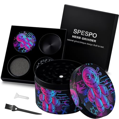 Spespo Kräutermühle, große Gewürzmühle, 63 mm, 4 Schichten, Vollfarbmalerei, Metallmühle mit Pollenschaber (Robot design)