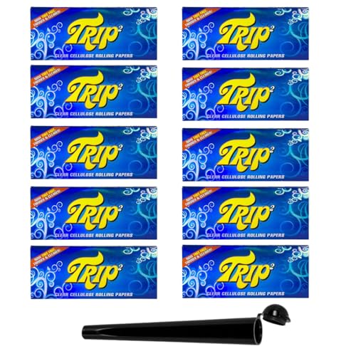 raupir Set 10 Heftchen TRIP2 Clear King Size transparentes Zigarettenpapier 1 Tube schwarz Papierformat: 107x40mm, 40 Blatt pro Heftchen