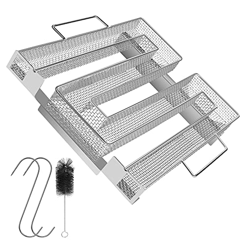 Kaltrauchgenerator - HOSPAOP Rauchgenerator Edelstahl Kaltraucherzeuger mit Bürste + Haken, Räucherzubehör für Kugelgrill Smoker und Räucherofen, Mehrweg (22,5x21x4,5 cm)