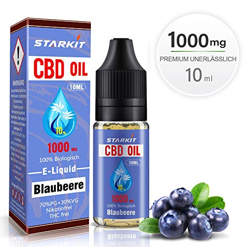 STARKIT CBD E Liquid 1000mg, Vape Öl 10ml mit 10% Cannabidiol Hanf Öl für E Zigarette Starter Set SMOK E Shisha, PG70/VG30 Eliquid, ohne Nikotin, ohne THC (Blaubeere Geschmack,1000mg)