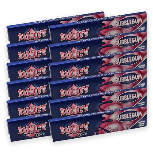 Juicy Jays Bubblegum Flavoured Rolling Papers King Size Slim Zigarettenpapier Kaugummi Longpapers + Sticker (12 Packungen)