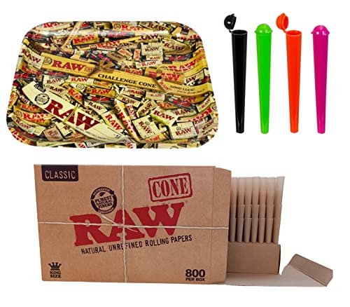 raupir Set Box RAW King Size Papercones 800er Papercones Hülsen RAW Dreh-Tablett 4 Tubes