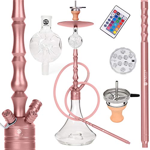 ORACLE HOOKAH Shisha Set Wasserpfeife Aluminium Shisha Rosa Komplettset 90cm mit Zubehör wie LED Schlauch Kopf Alu Mundstück Molassefänger