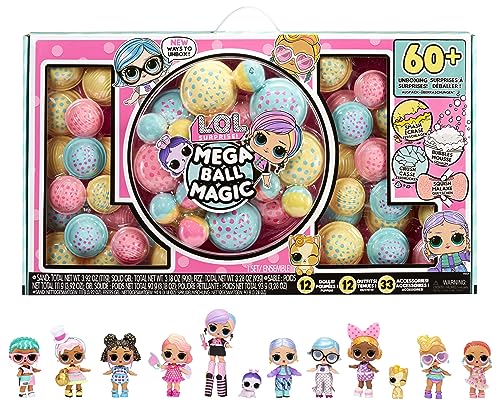 LOL Surprise Mega Ball Magic - 12 Sammelpuppen, 60+ Überraschungen, 4 Auspackerlebnisse - Squish Sand, Bubbles, Gel Crush, Shell Smash - Mix & Match-Mode - Toll für Mädchen + Jungen ab 3 Jahre